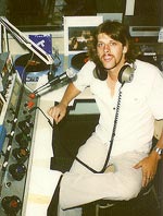 Chris Moriarty at Fullterton College radio station, 1980