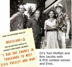 Tom Moffatt, Ron Jacobs, K-POI contest winner and Elvis